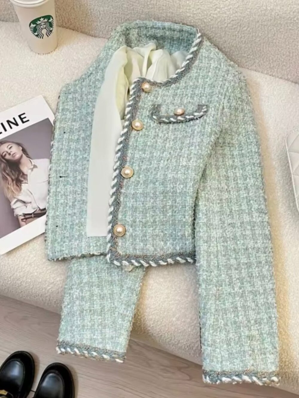 Exquisite Coarse Tweed Small fragrant style Short Coat Women's Spring Autumn - Picture 7 of 7